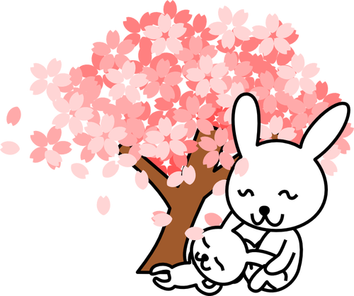 桜の花ウサギのベクトル イラスト