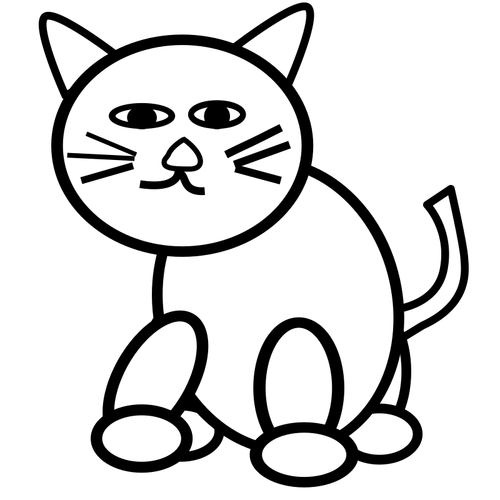 वेक्टर क्लिप आर्ट काले और सफेद कार्टून बिल्ली का बच्चा के