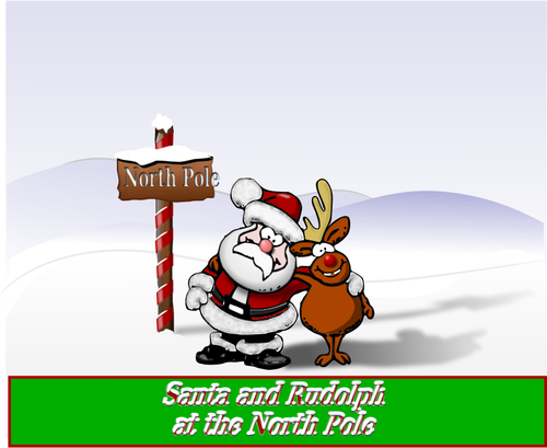 Santa og Rudolph på Nordpolen vektor illustrasjon
