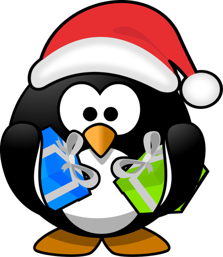 Clipart vetorial de pinguim com chapéu de Natal vermelho