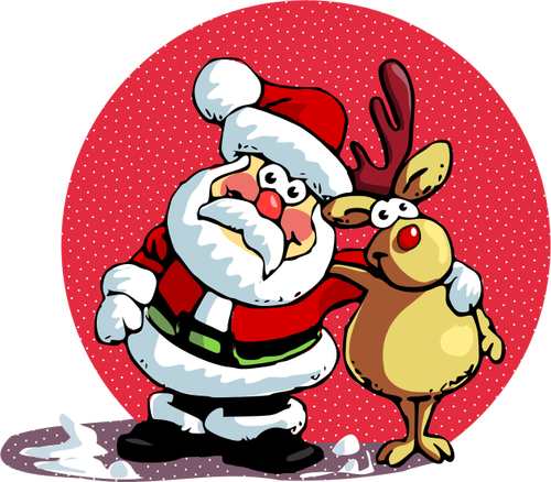 Santa en Rendier in de zon vector tekening