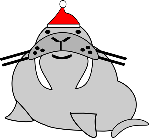 Vector clip art of walrus with Santa hat