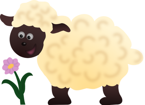 Glückliche Schafe und Blume-Vektor-Bild
