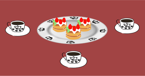 Ilustración vectorial de café y pasteles que sirve