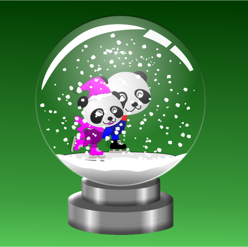 Patineurs de Panda en image vectorielle de snow globe