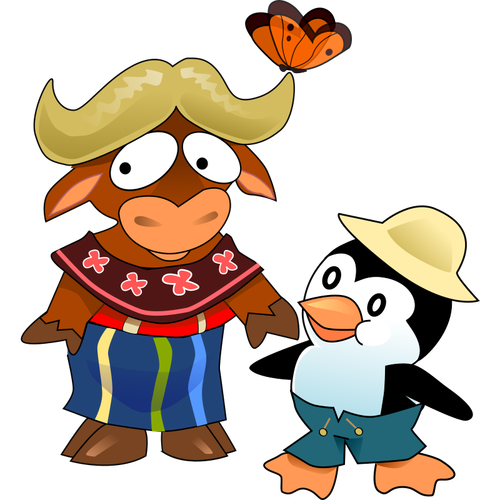 Dessin animé gnu et tux