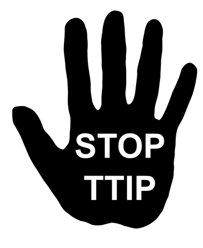 矢量图像的人的手与文本"停止 TTIP"