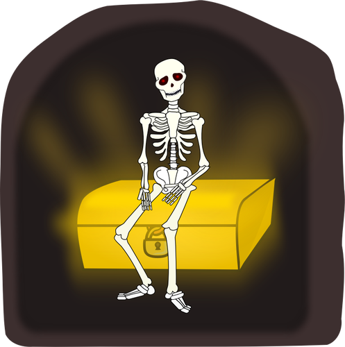 Skelettet sitter på treasure chest vektor illustration