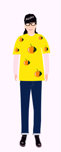 Gambar gadis trendi di t-kemeja kuning dengan pola jeruk