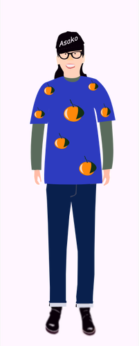 Vectorillustratie van trendy meisje in blauwe t-shirt met oranje patroon