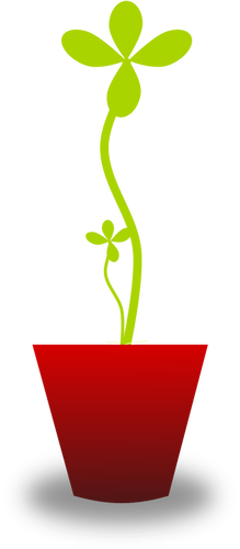 Vektorové kreslení z nabídky zelených rostlin v červené pot