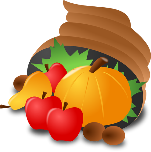 Clipart vectorial de canasta de alimentos con una calabaza