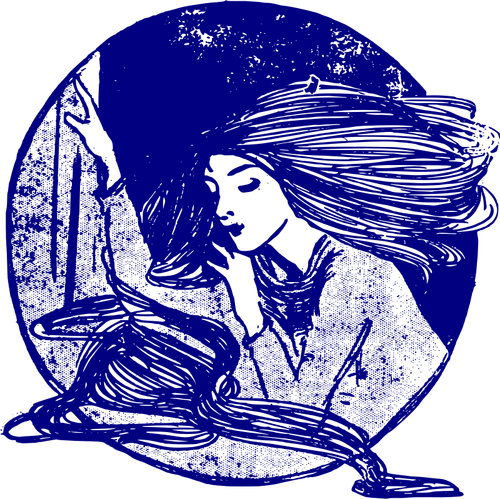 Clipart vetorial de carimbo pensativo senhora azul