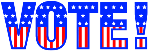 Vector image of word VOTE in USA flag pattern