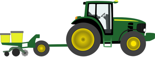 农用拖拉机和播种机矢量图形