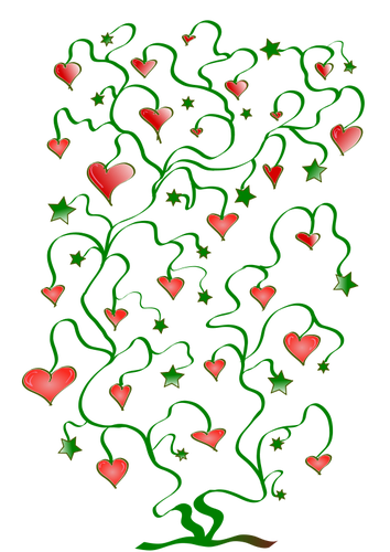 Arbre des cœurs avec des feuilles de graphiques vectoriels étoiles