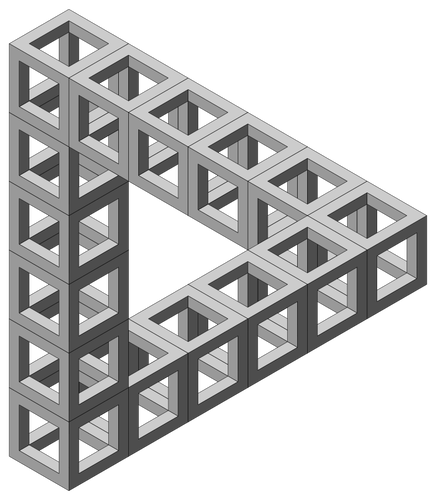 Desenho de triângulo impossível, formado a partir de construções de cubo