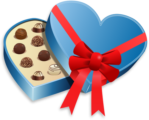 Blå hjärtformade låda med choklad vektorbild