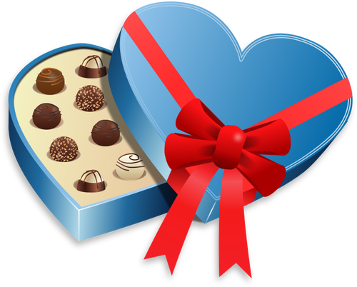 Blue heart-shaped box of chocolates vector image