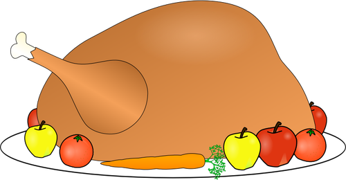 Turkey platter with fruit and vegetables vector clip art