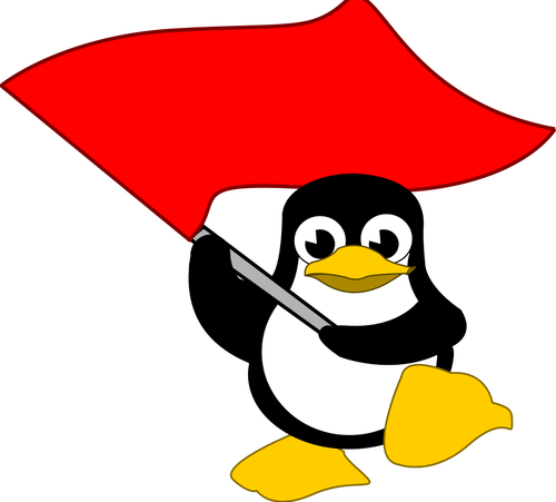 Tux le drapeau rouge ondulant vector image