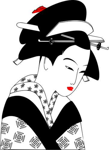 Japanilainen nainen mustavalkoisessa vektoripiirroksessa