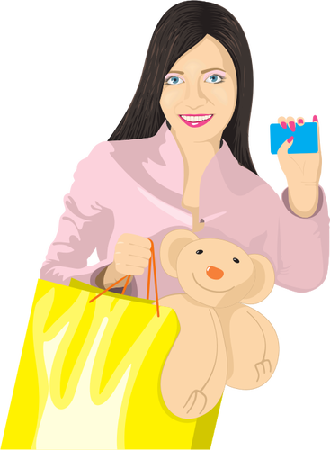 Clipart vetorial de menina com cartão e saco