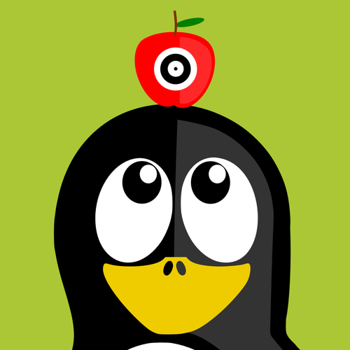 Pingüino con manzana en la cabeza del vector ilustración