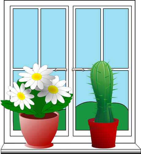 Clip-art de janela com dois vasos de plantas