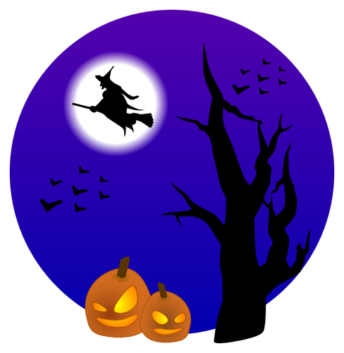 Halloween landschap met heks vector tekening