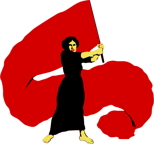 Vector Illustrasjon av proletariske kvinne bølger det røde flagget