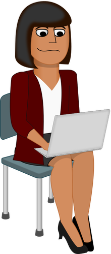 Vektorgrafik av ung kvinna seriefiguren använder en bärbar dator