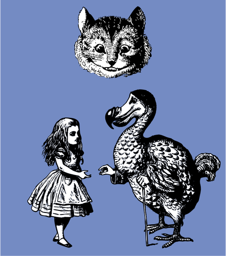 אליס בארץ הפלאות עם החתול ואווז בתמונה וקטורית
