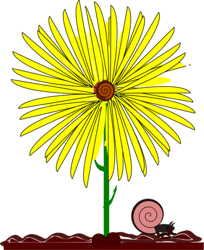 Afbeelding van een slak en gele bloem