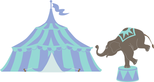 ناقلات مقطع الفن من خيمة السيرك مع الفيل