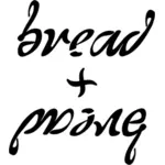 Wektor rysunek ambigram chleba i wina w małych liter
