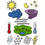 Imagem vetorial de símbolos de cor de previsão do tempo dos desenhos animados