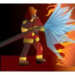 Vektorgrafik der Feuerwehrmann Löschen eines großen Brandes
