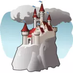 Ilustración vectorial de dibujos animados del edificio en la cima de la montaña
