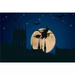 Bruxa de Halloween voando em desenho vetorial de luar