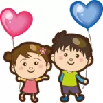 Erkek ve kız kalp balonlar ile