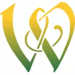 Litera W în verde şi galben