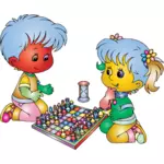 लड़का और लड़की रंगीन शतरंज बजाना