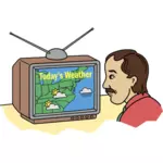 Muž kontrolující počasí v televizi