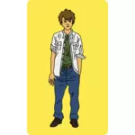 Vektor-Illustration der junge Mann im weißen Hemd und blauen Hosen