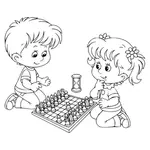 صبي وفتاة لعب الشطرنج
