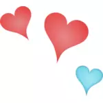 Vektorgrafikk av 3 forskjellige fargede hjerter