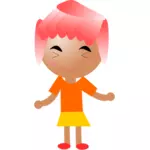 Hymyilevä tyttö vaaleanpunaisilla hiuksilla