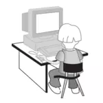 Kid op computer tabel vectorillustratie