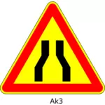 Ilustración de vector de carretera estrecha señal de tráfico triangular temporal por delante